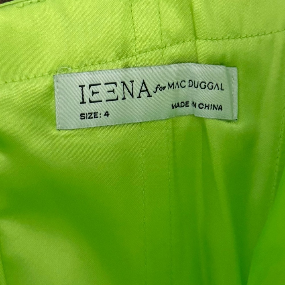 Ieena for Mac Duggal Strapless Neon Green Drape Dress - Picture 2 of 9